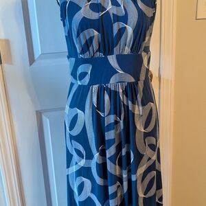 London Times NWOT Blue and White Halter Maxi Dress